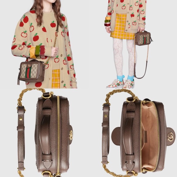 Gucci GG Supreme Monogram Mini Ophidia Top Handle Shoulder Bag Brown - Picture 2 of 13